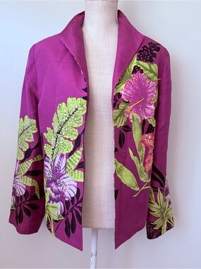 Women's Draper’s & Damon’s Fuchsia Open Blazer With Botanical & Sequin Design 16
